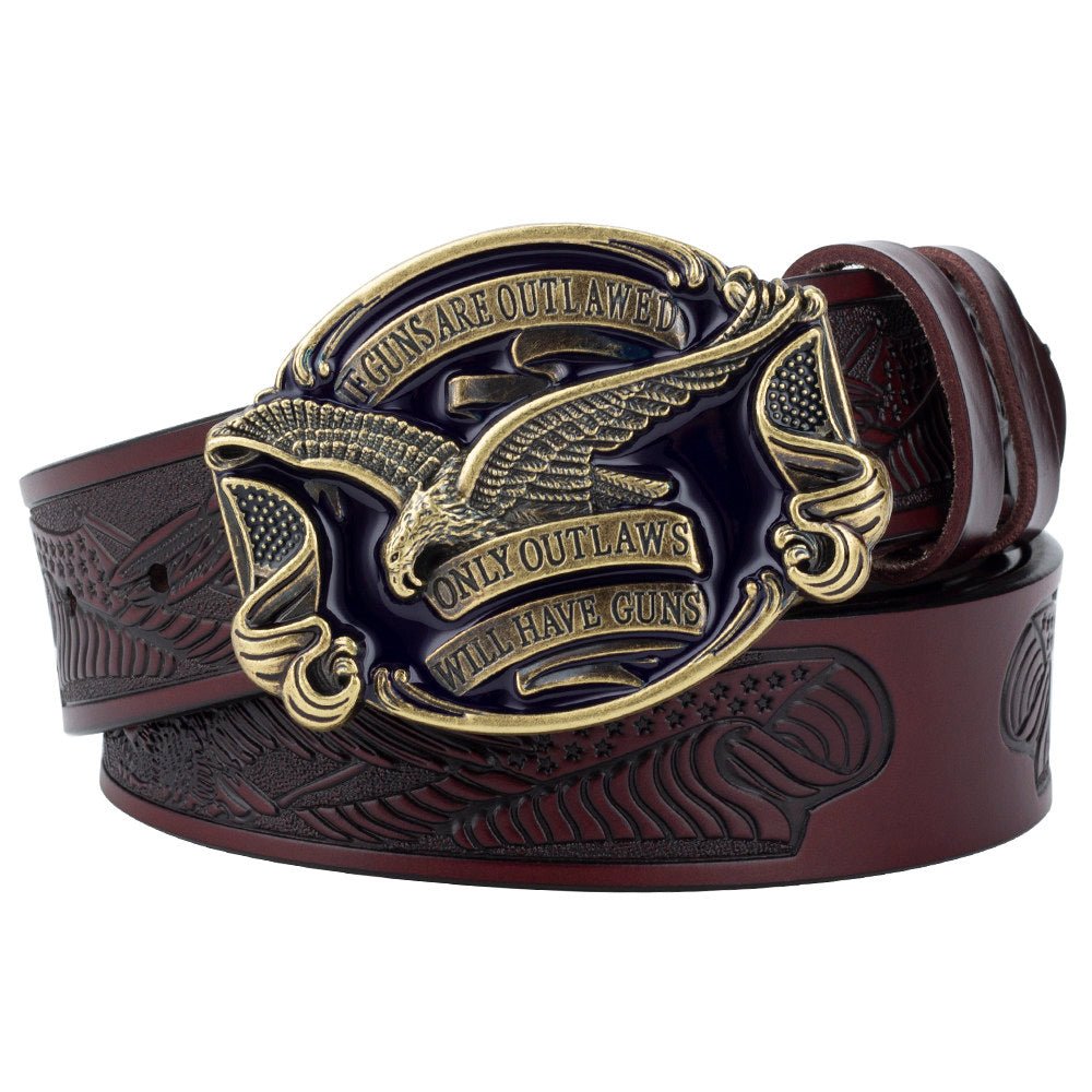 2nd Amendment Eagle Western Leather Belt - CowderryBeltsAntique Gold
