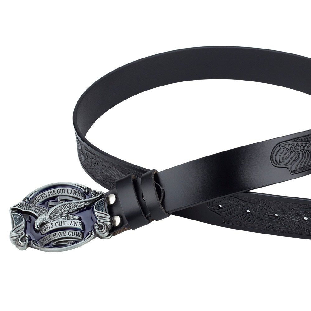 2nd Amendment Eagle Western Leather Belt - CowderryBeltsAntique Silver