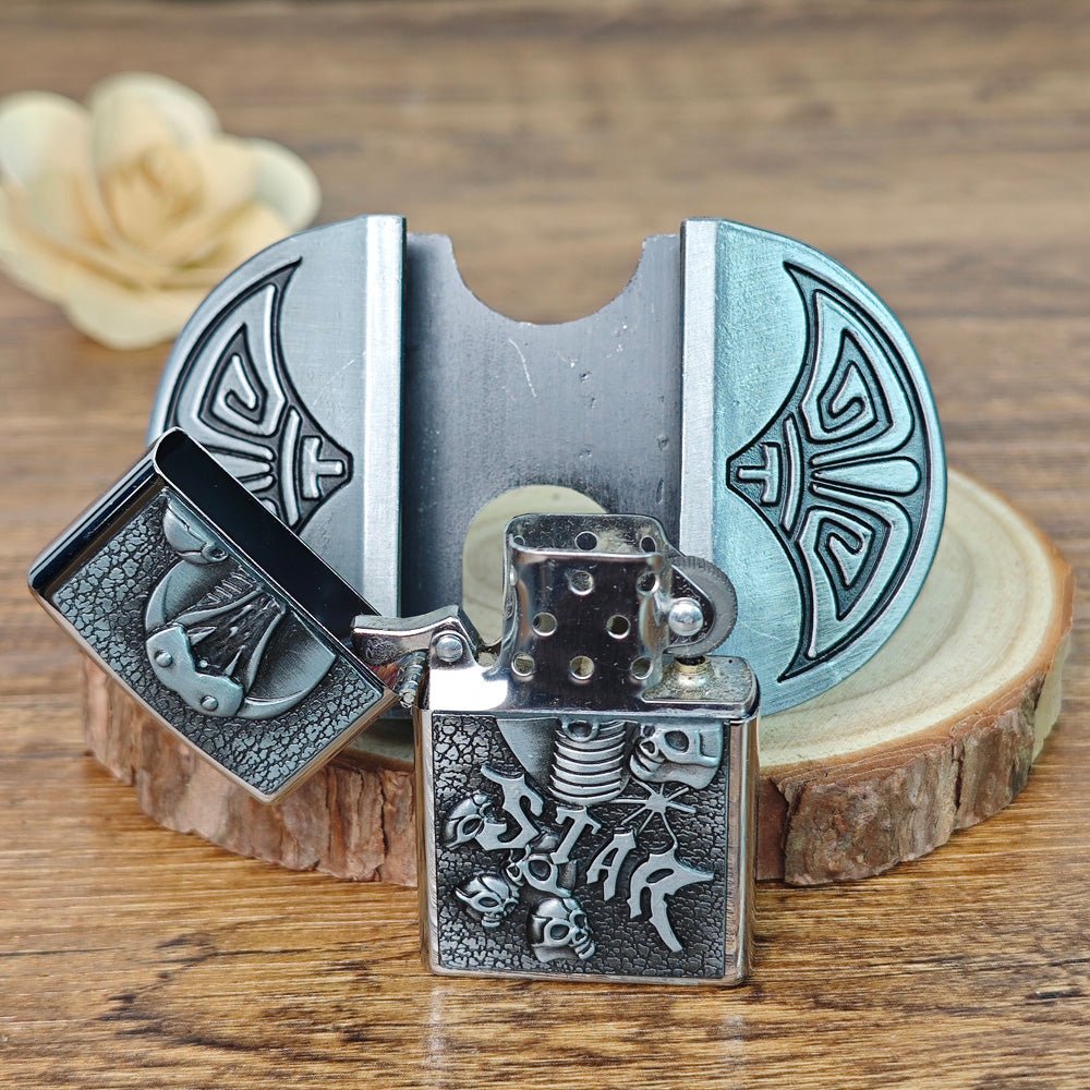 3D Cobra "STAR" Skull Lighter Holder Belt Buckle - CowderryBelt BucklesBrown