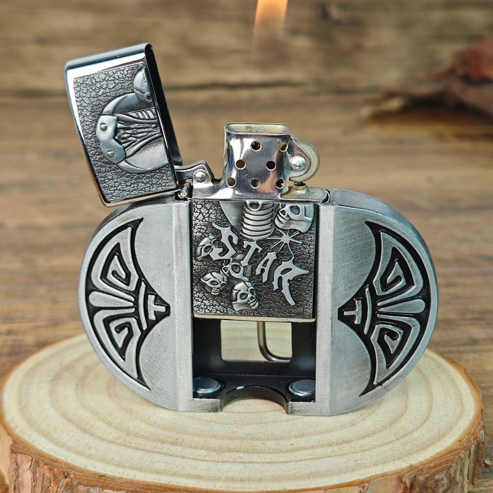 3D Cobra "STAR" Skull Lighter Holder Belt Buckle - CowderryBelt BucklesBrown