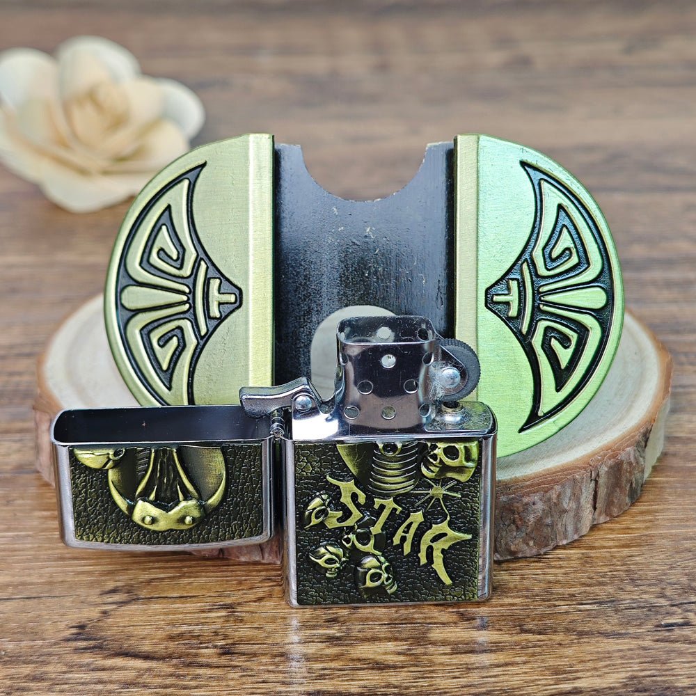 3D Cobra "STAR" Skull Lighter Holder Belt Buckle - CowderryBelt BucklesBrown