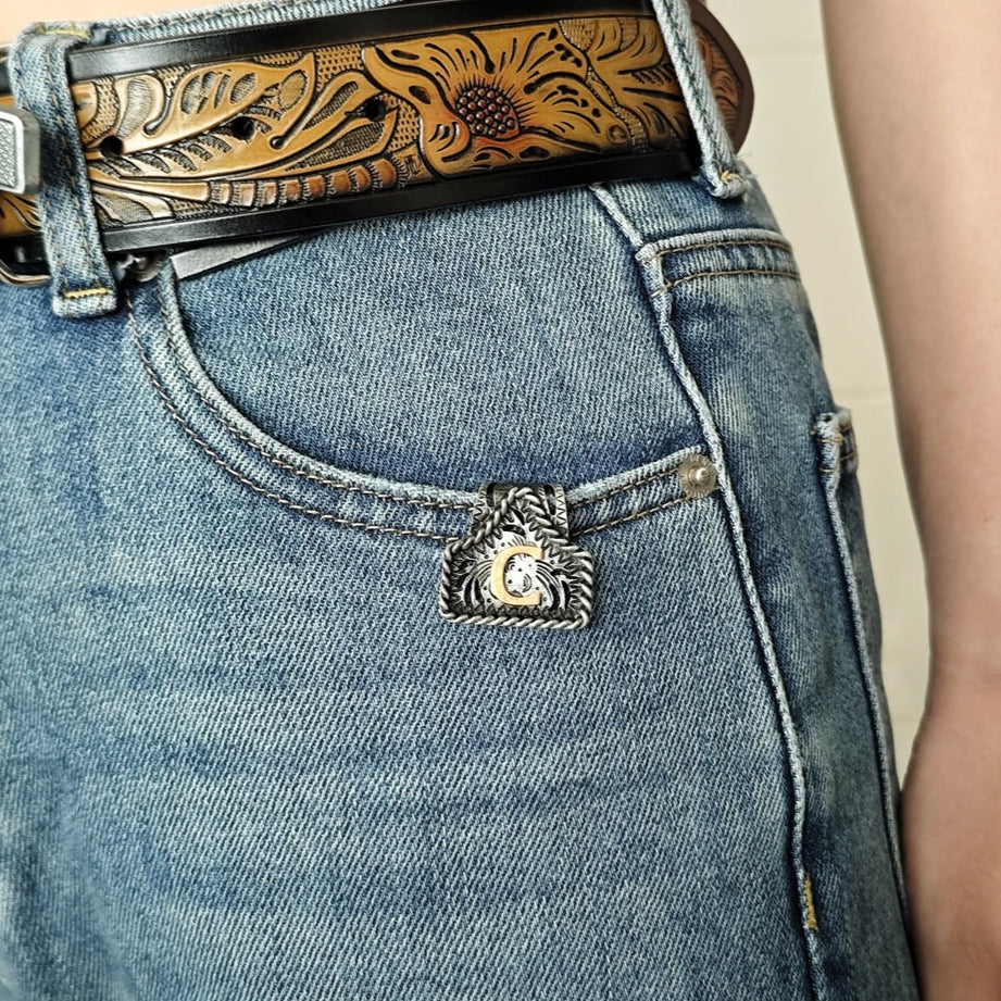 Vintage Western Cow Tag Initial Keychain Holder