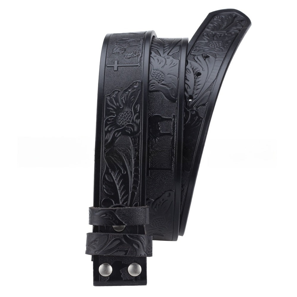 Christian Western Leather Belt with Cross and Praying Cowboy Without Buckle