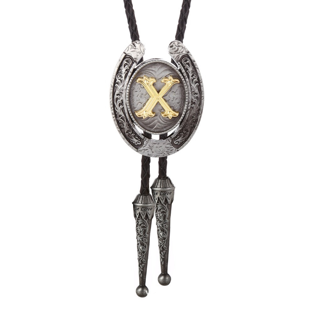 Western Horseshoe Initial Bolo Tie A to Z