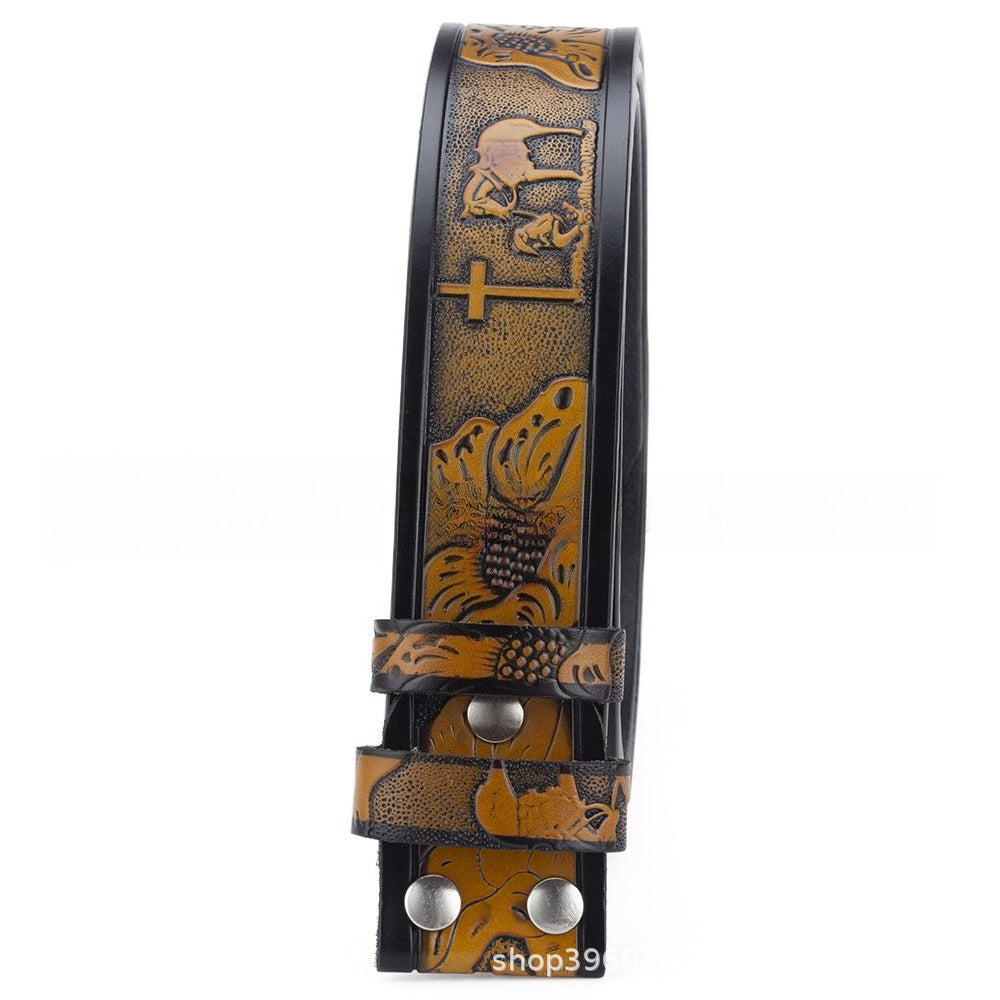 Christian Western Leather Belt with Cross and Praying Cowboy Without Buckle