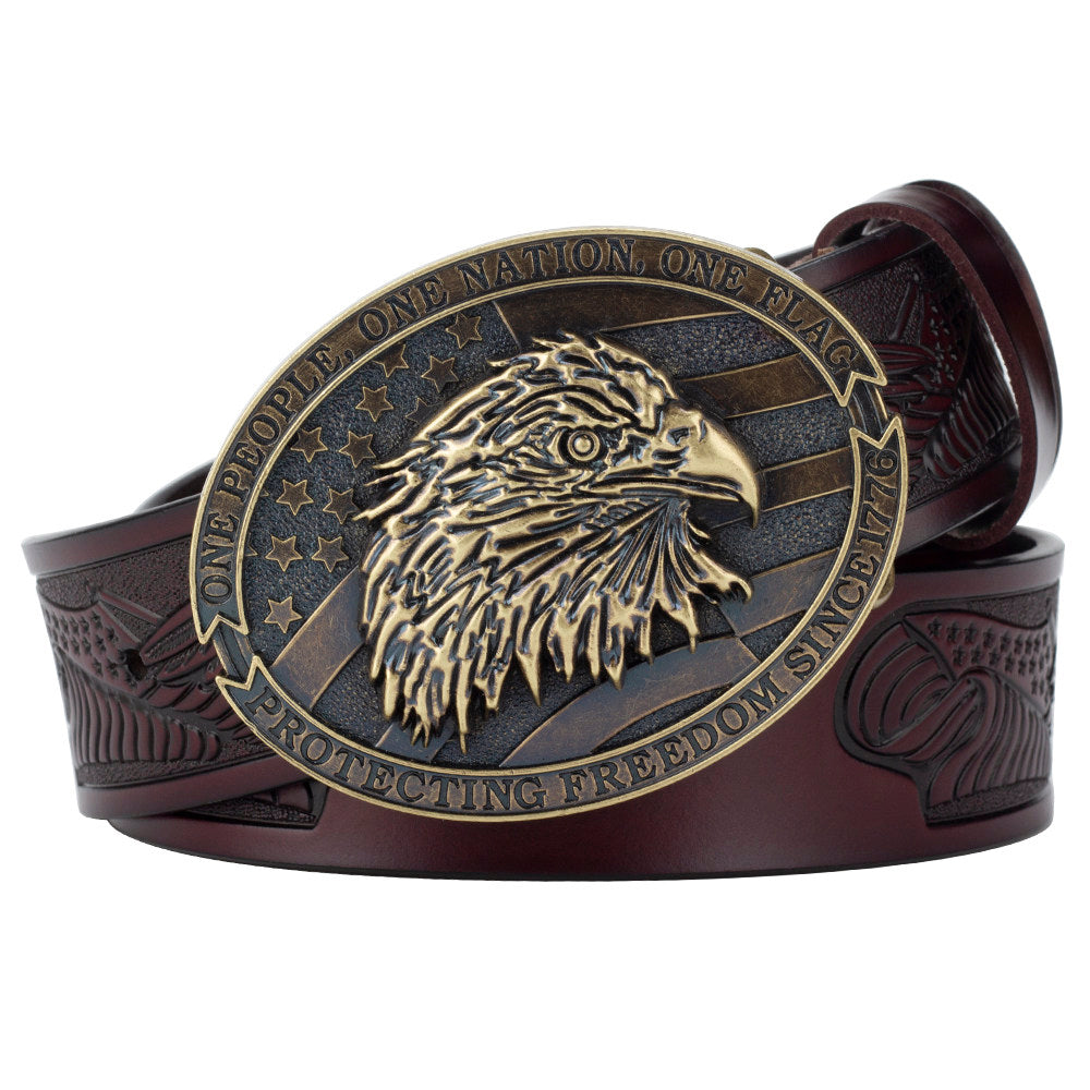 American Eagle Western Leather Belt One Nation Patriotic Buckle