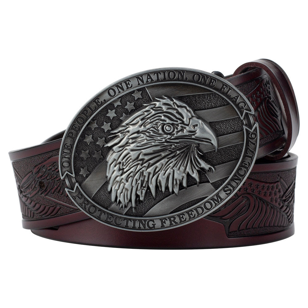 American Eagle Western Leather Belt One Nation Patriotic Buckle