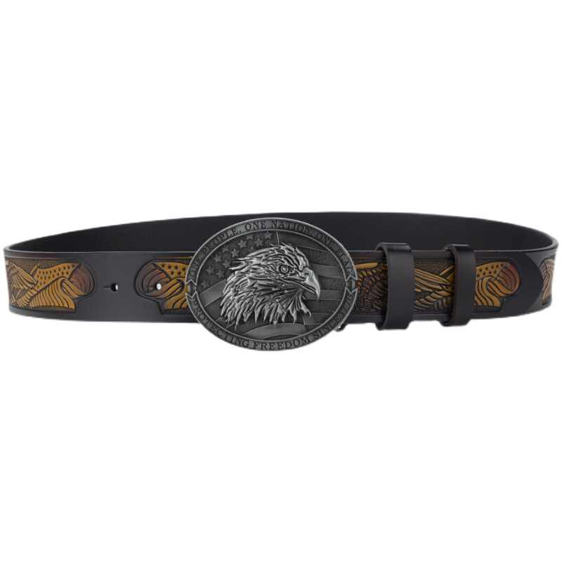 American Eagle Western Leather Belt One Nation Patriotic Buckle