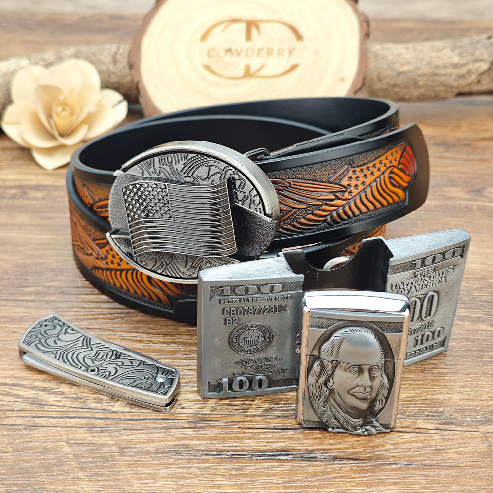 American Flag Belt and Money Lighter Buckle Set