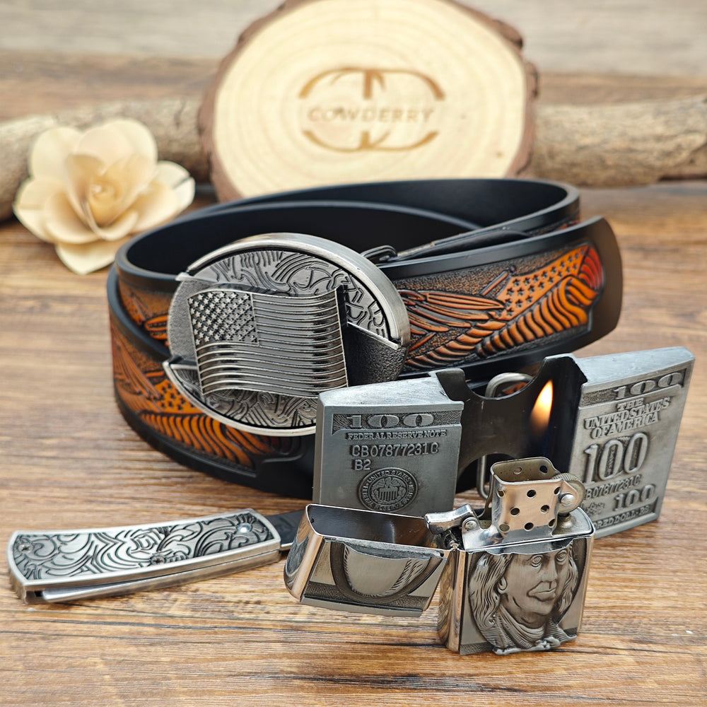 American Flag Belt and Money Lighter Buckle Set