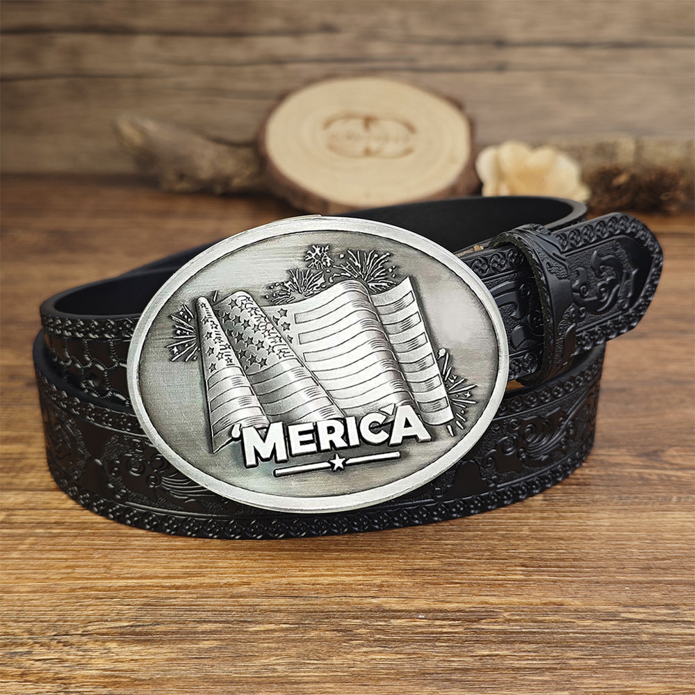 Black Leather belt with Beer Can Holder Buckle