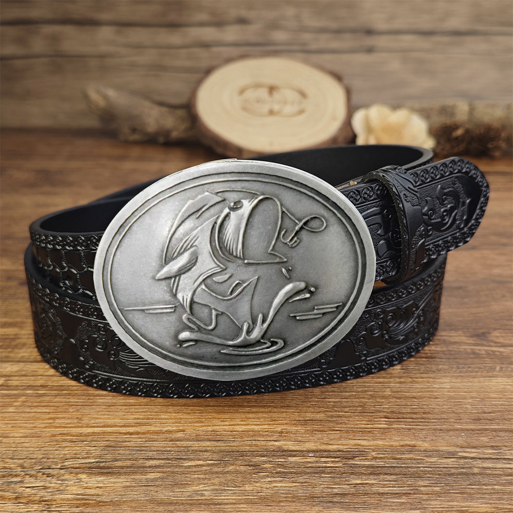 Black Leather belt with Beer Can Holder Buckle