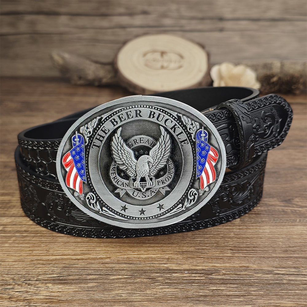 Black Leather belt with Beer Can Holder Buckle