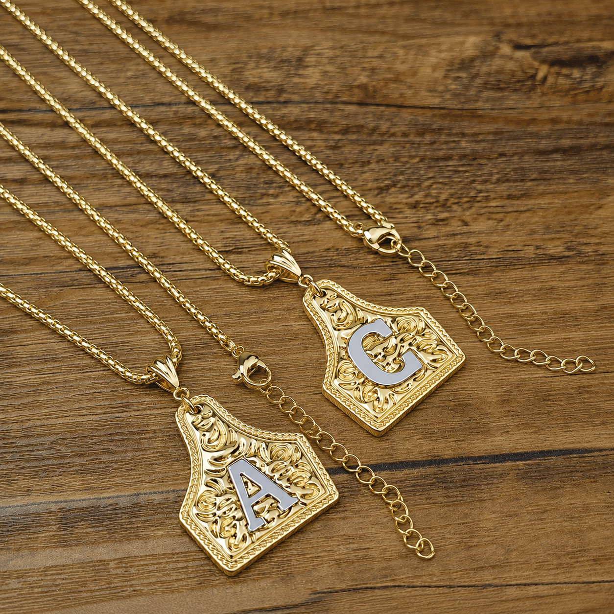 Western Initial Belt Necklace Ring Set