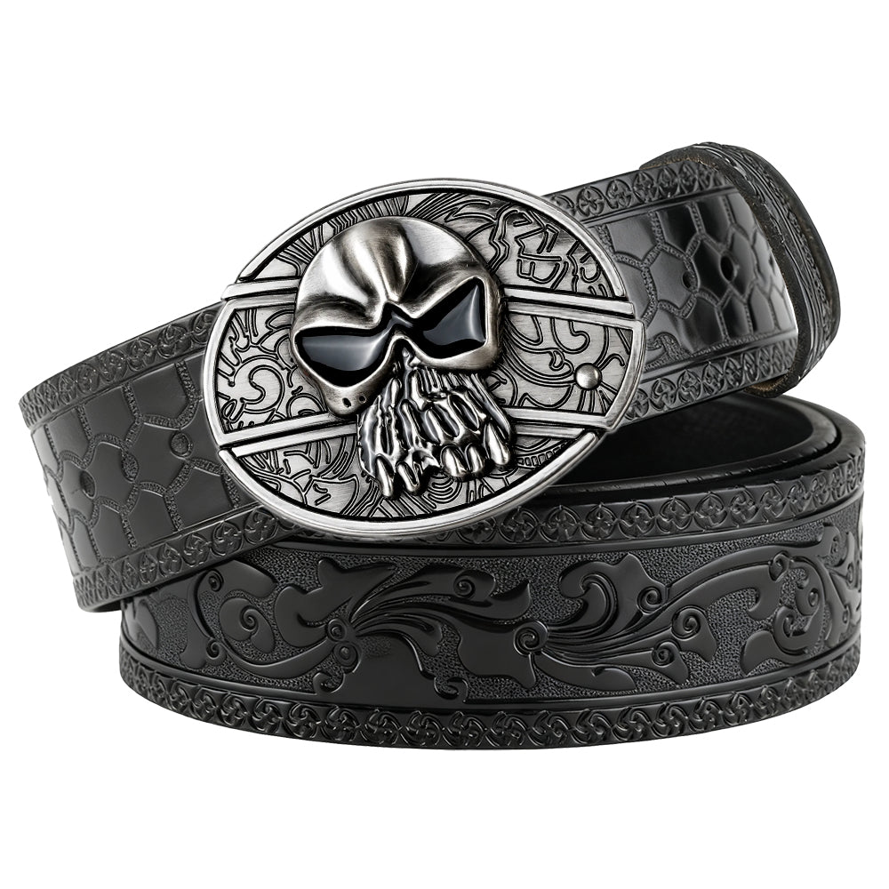 Embossed Black Leather Western Belt