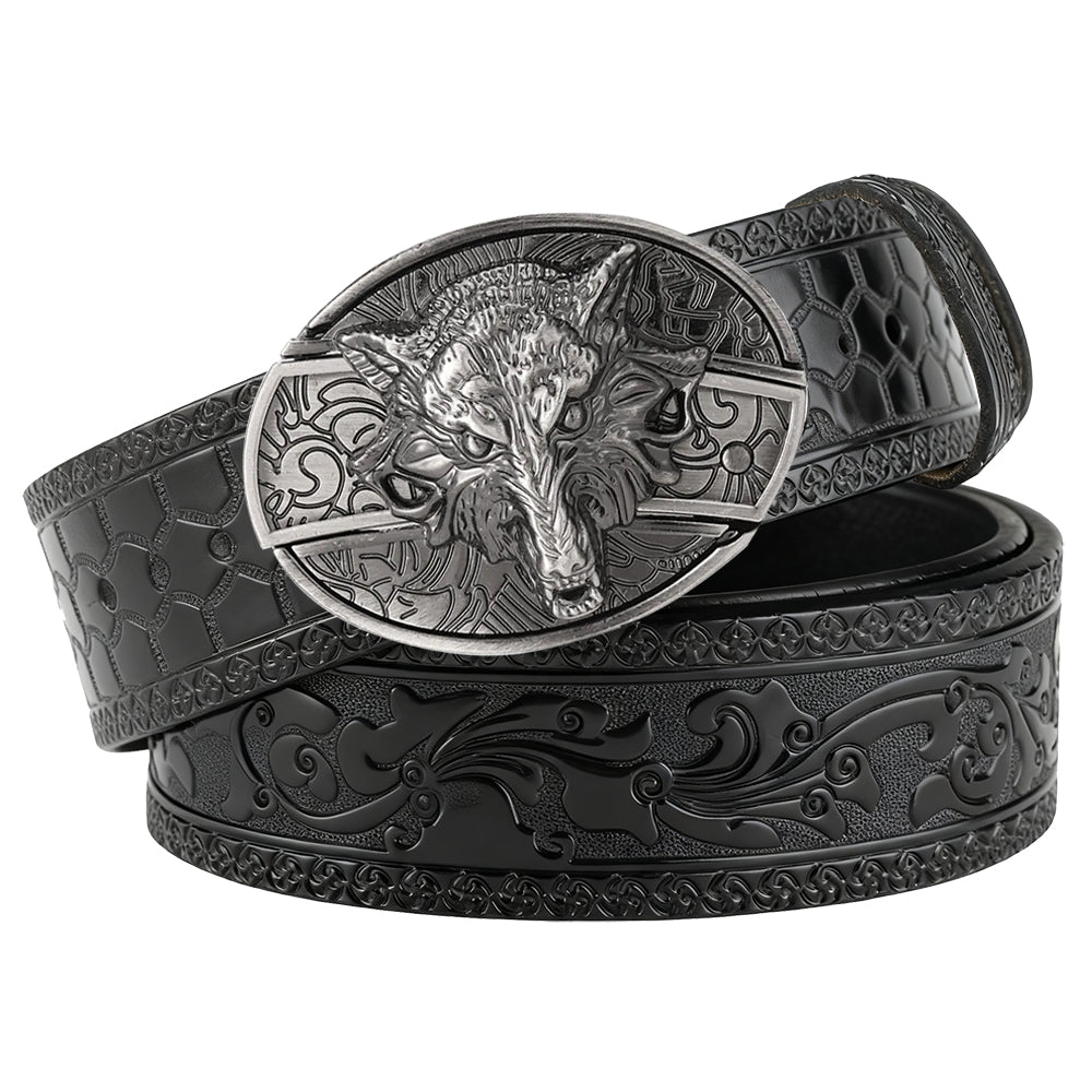 Embossed Black Leather Western Belt