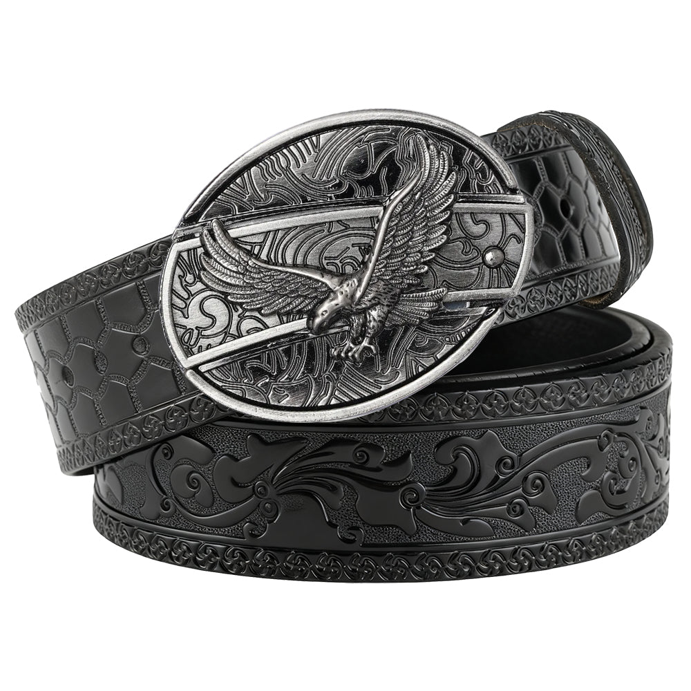 Embossed Black Leather Western Belt