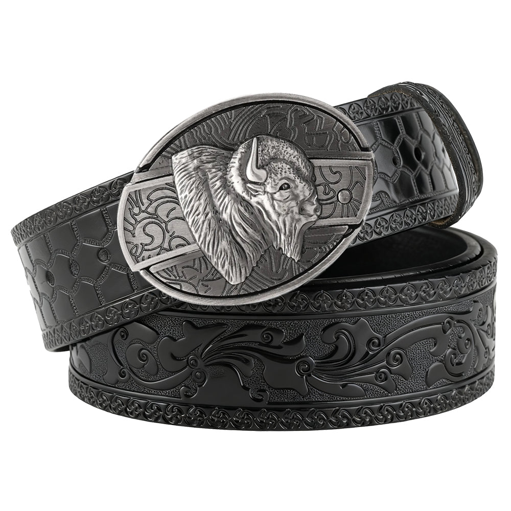 Embossed Black Leather Western Belt