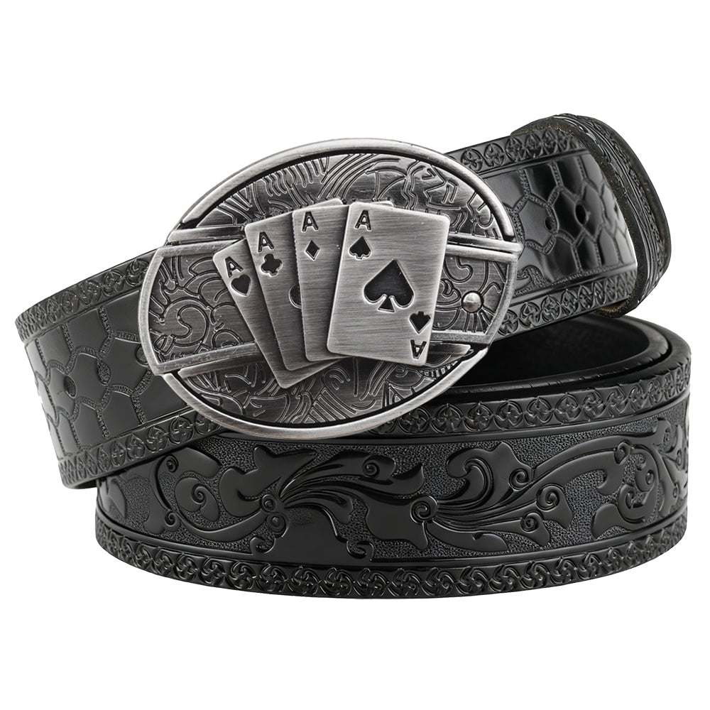 Embossed Black Leather Western Belt