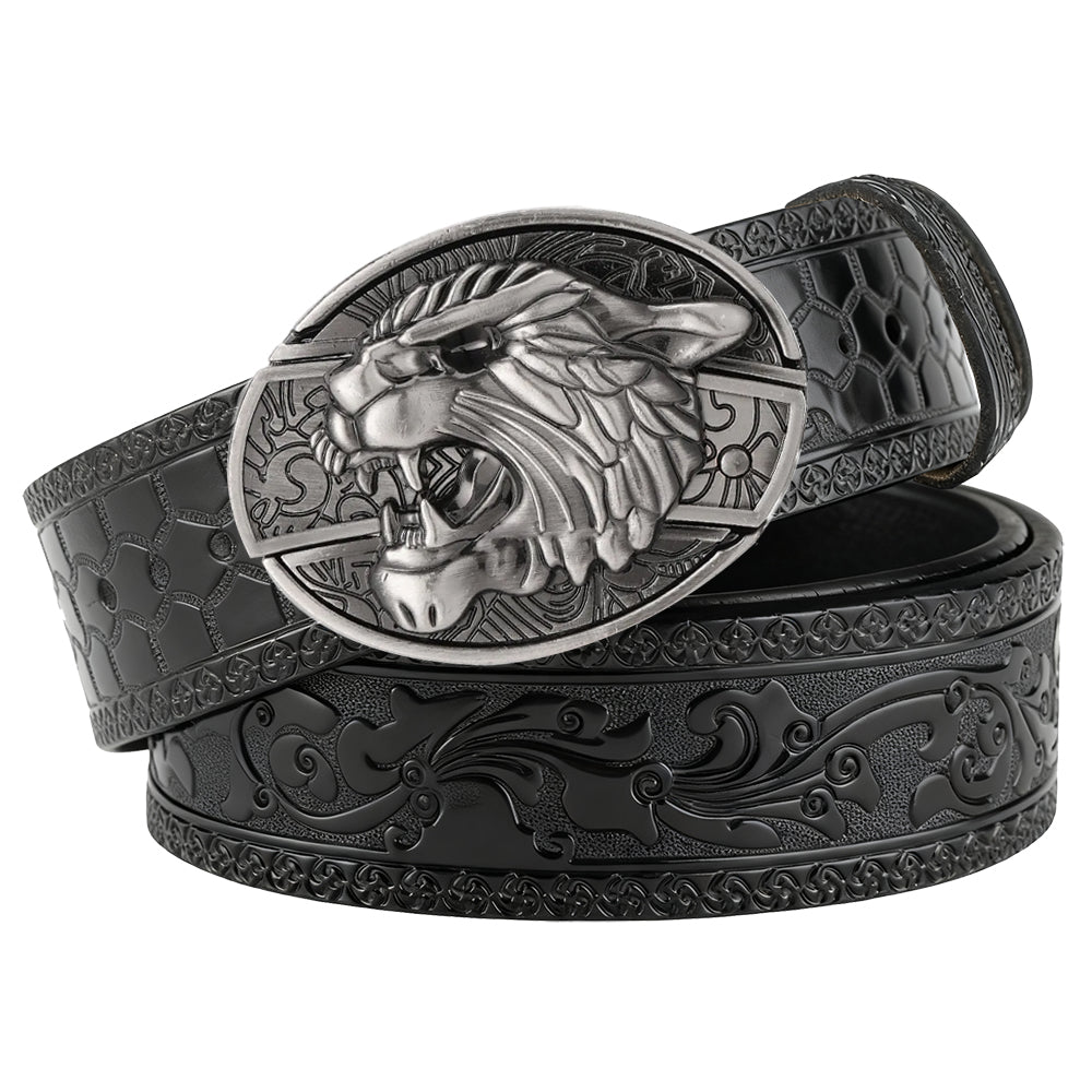 Embossed Black Leather Western Belt