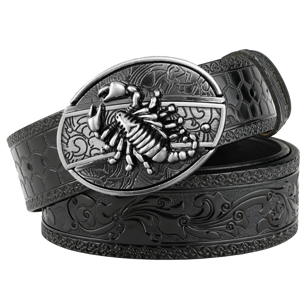Embossed Black Leather Western Belt