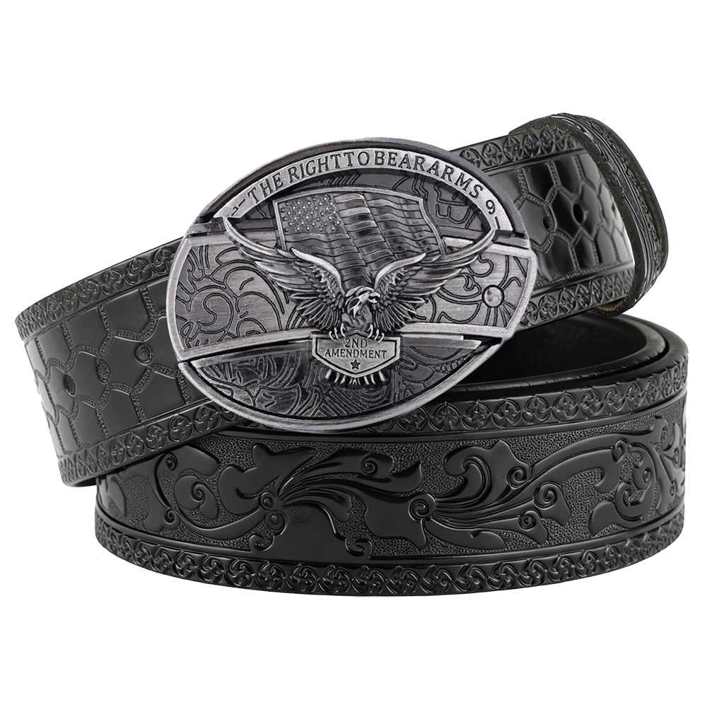 Embossed Black Leather Western Belt