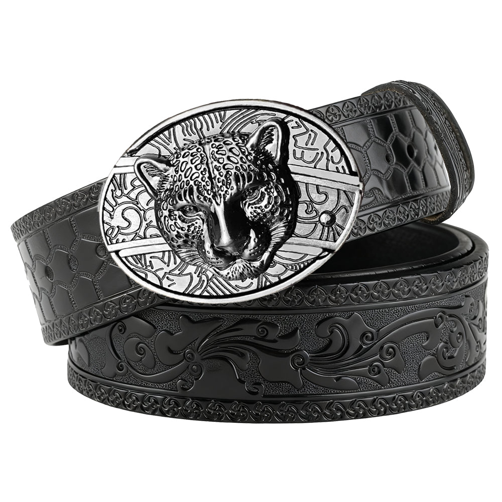 Embossed Black Leather Western Belt