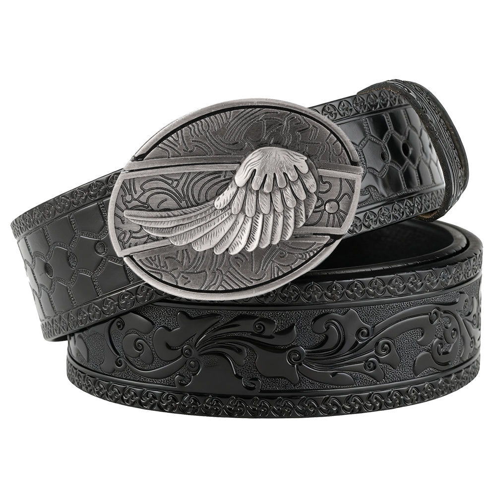 Embossed Black Leather Western Belt