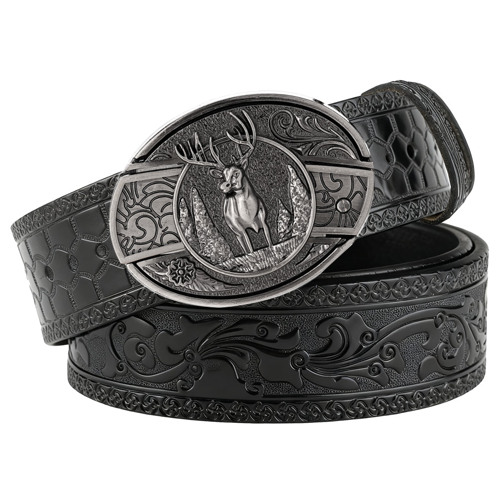 Embossed Black Leather Western Belt