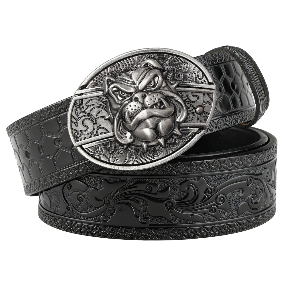 Embossed Black Leather Western Belt