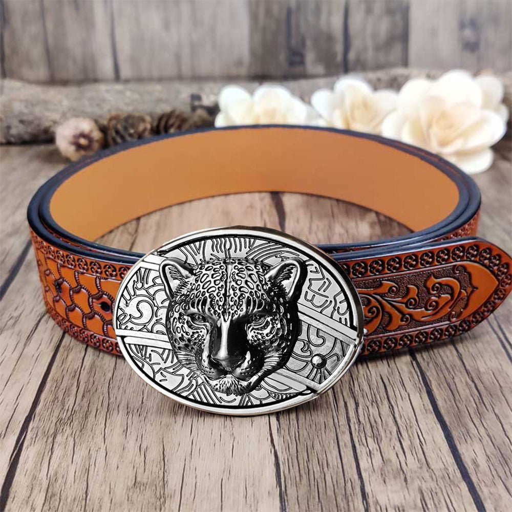 Embossed Country Utility Belt with Cool Oval Belt Buckle