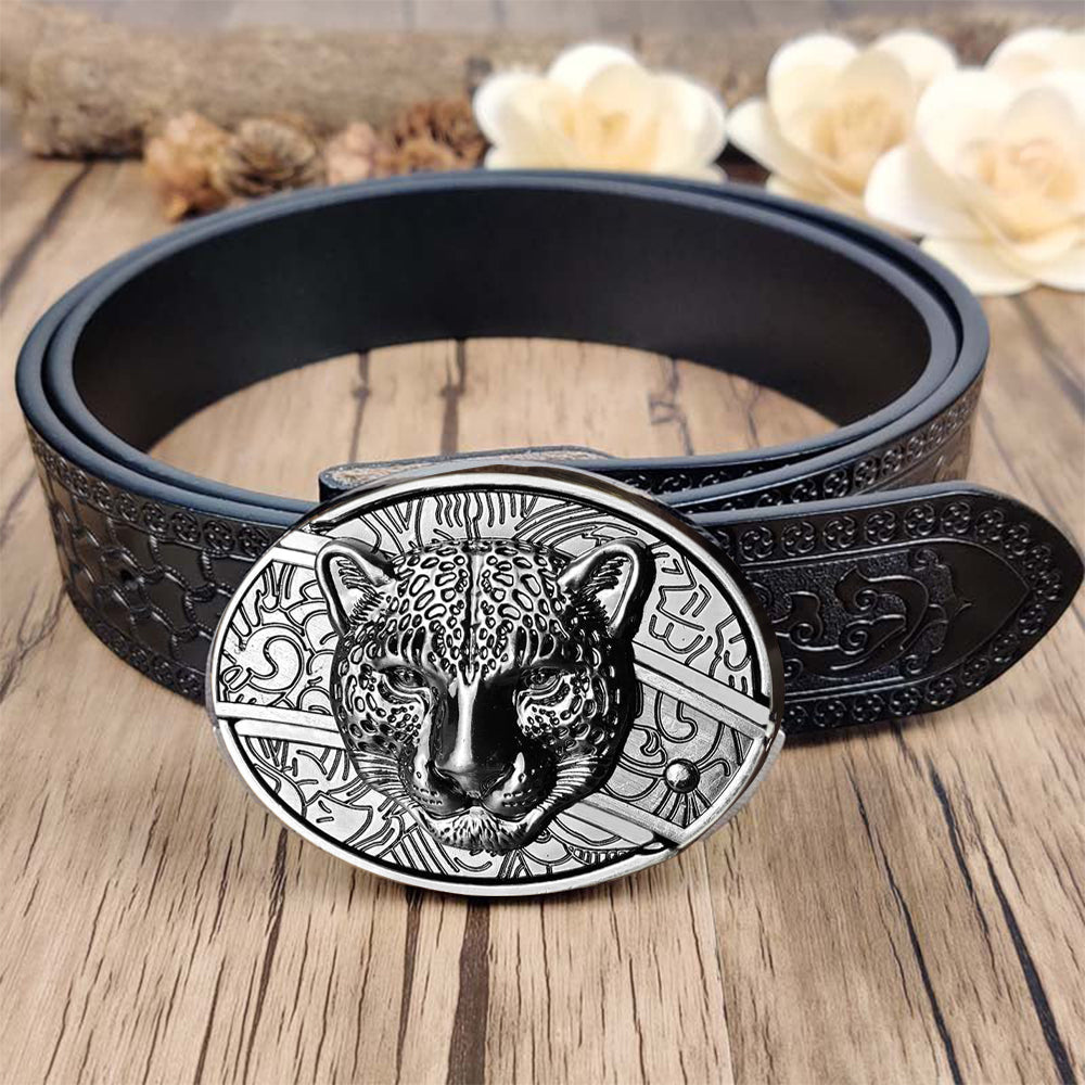 Utility Black Belt with Cool Oval Belt Buckle