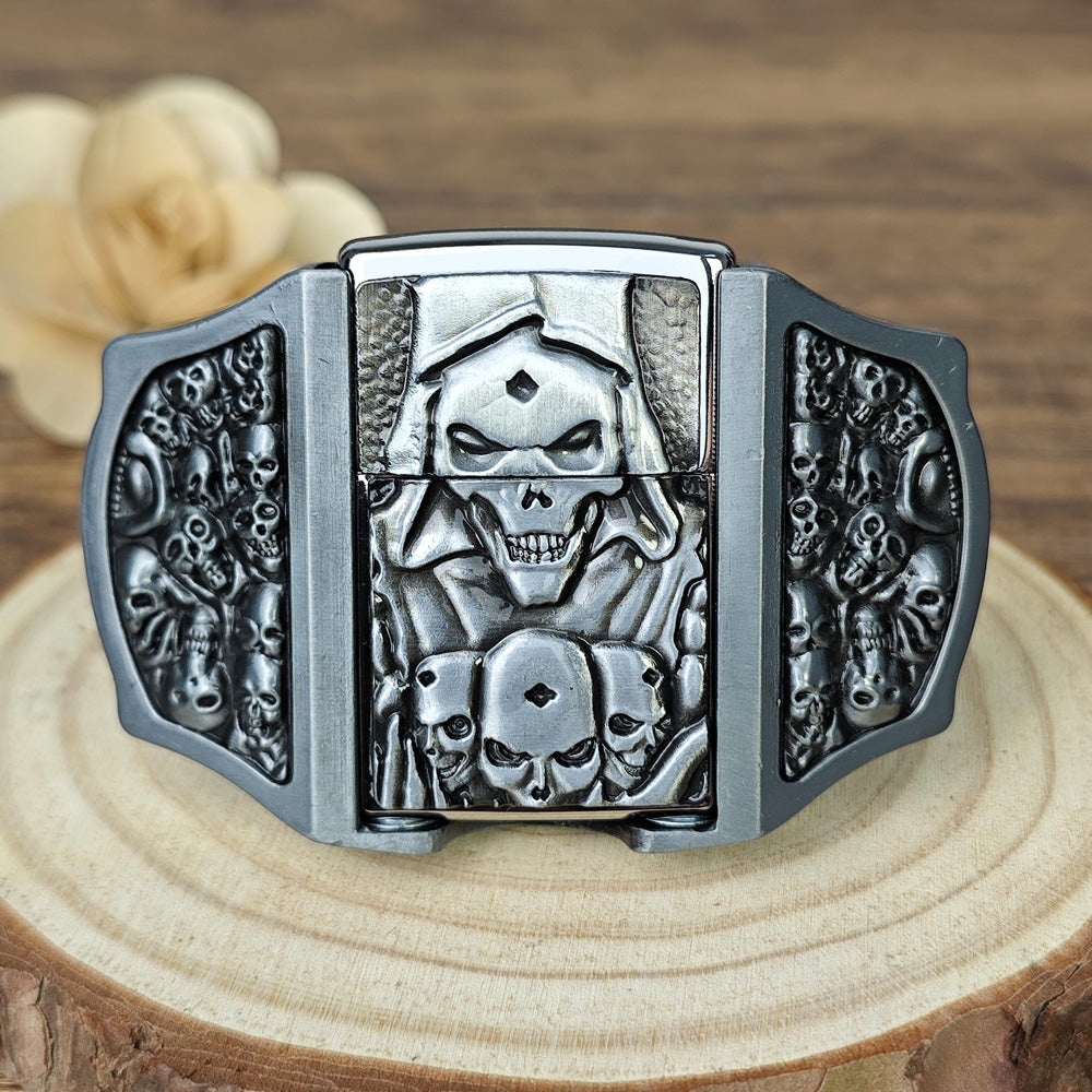 Silver Grim Reaper Lighter Belt Buckle
