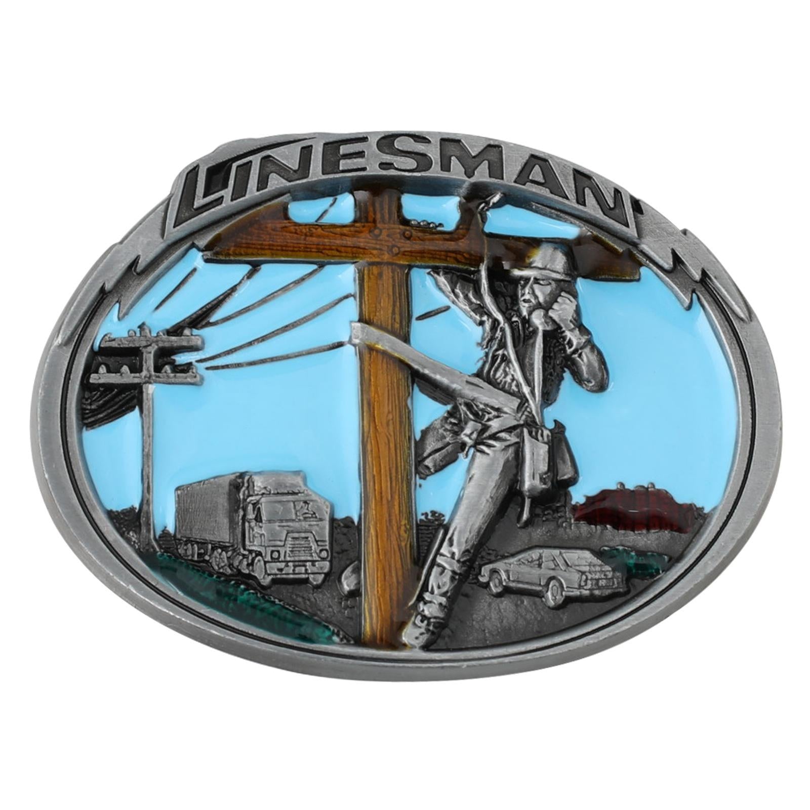 Linesman Belt Buckle Oval Power Line Worker Electrician