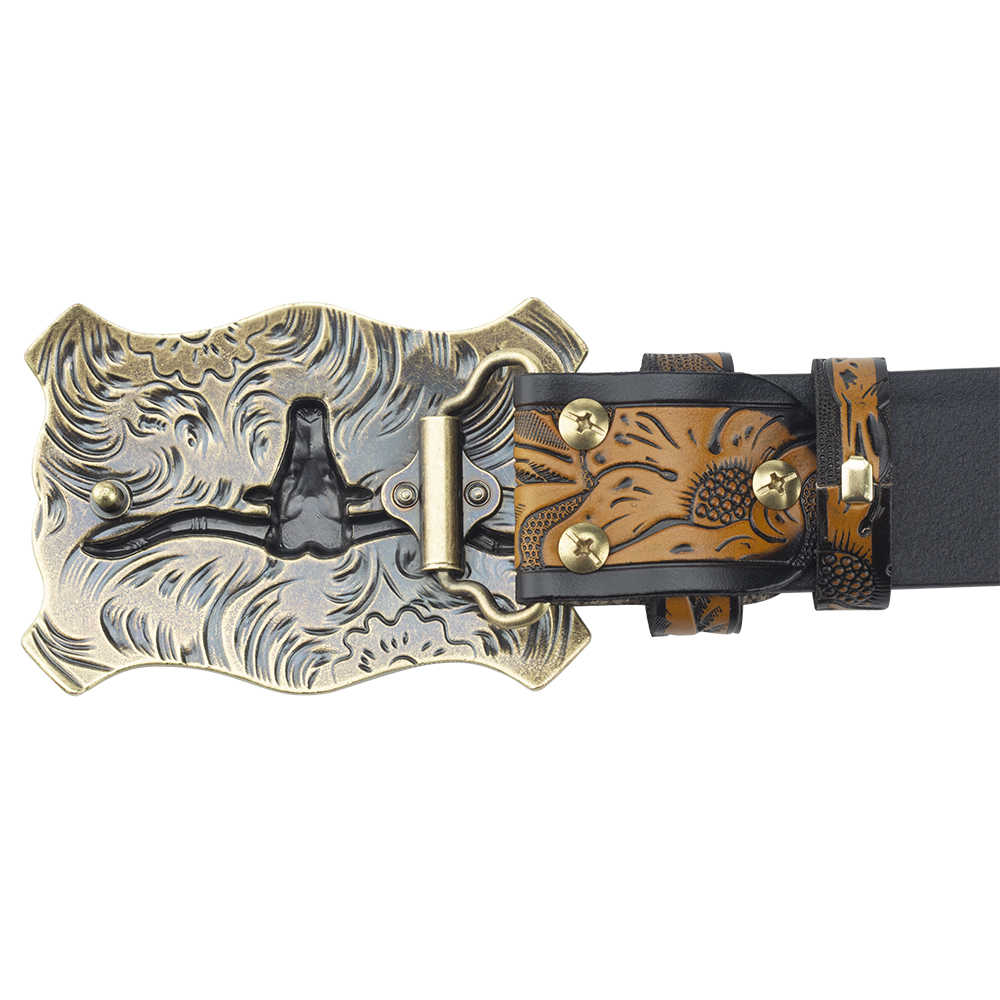 Longhorn Western Leather Belt with Antique Bronze Star Buckle