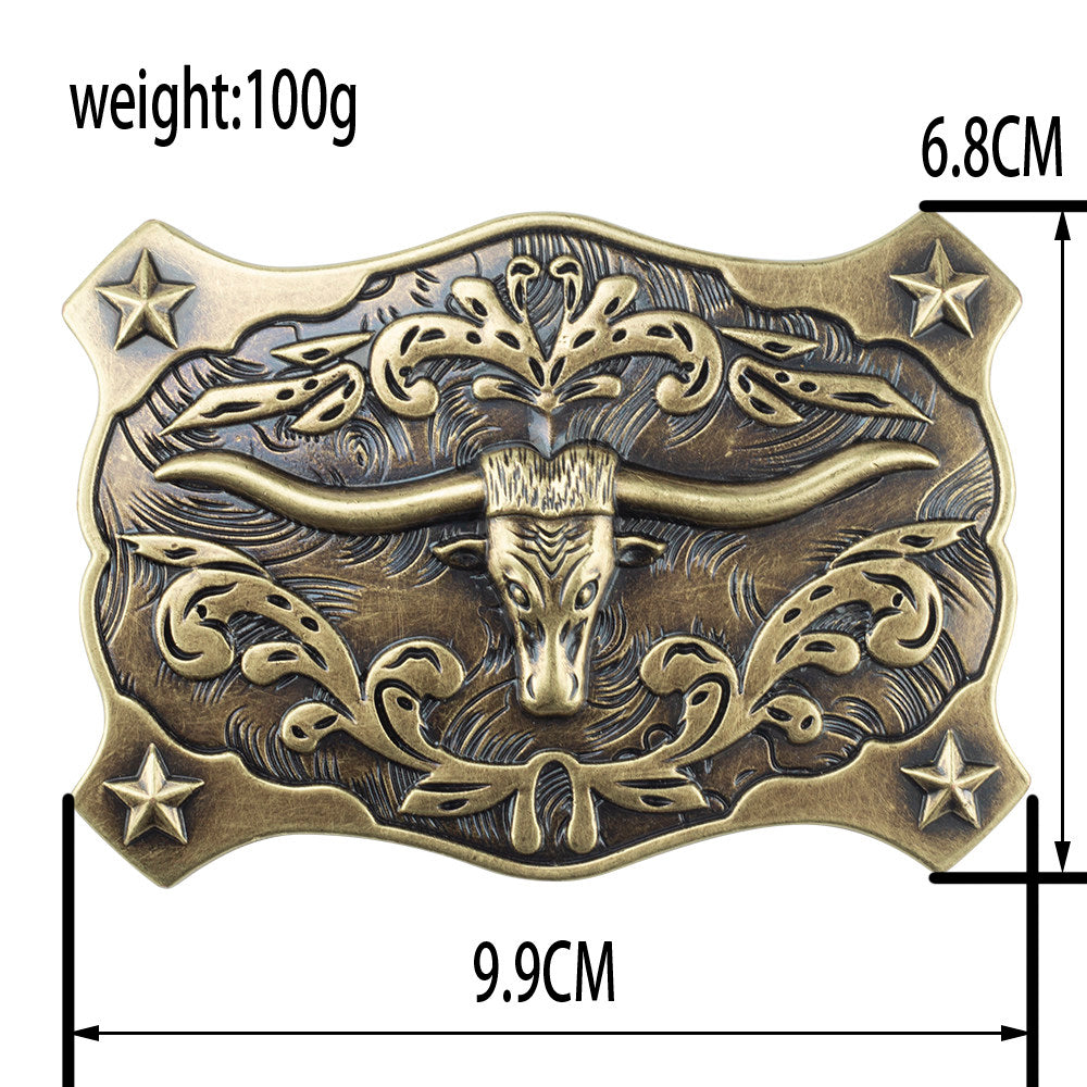 Longhorn Western Leather Belt with Antique Bronze Star Buckle