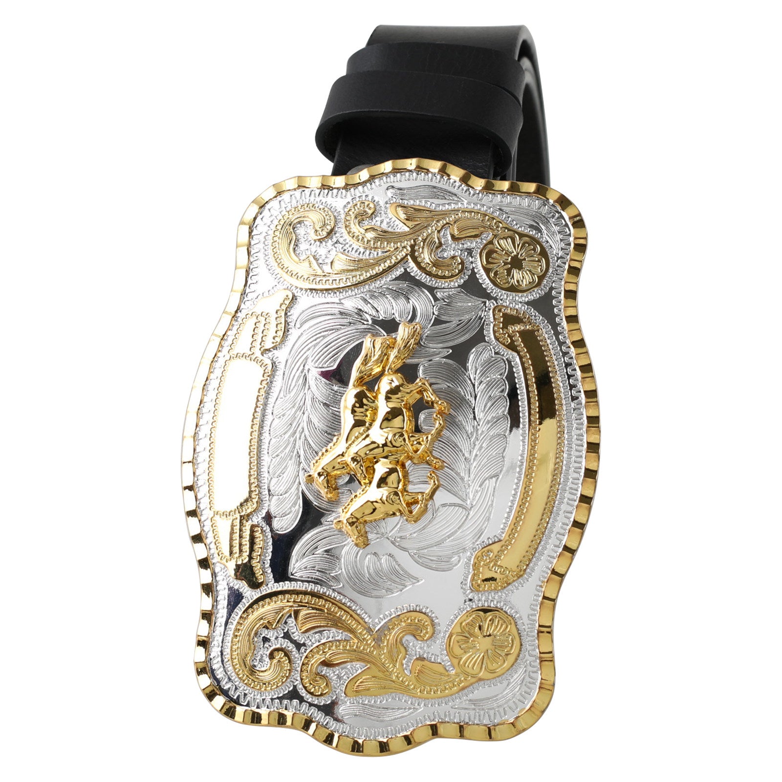Mens Black Leather Western Belt Large Gold Silver Trophy Buckle