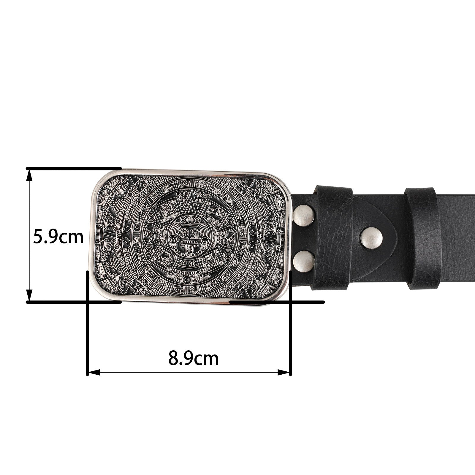 Mens Genuine Leather Belt Aztec Mayan Sun Calendar Rectangle Buckle