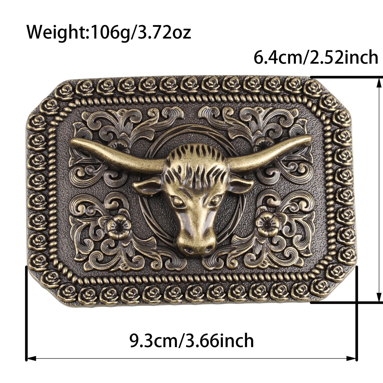 Mens Longhorn Western Leather Belt with Antique Bronze Bull Buckle