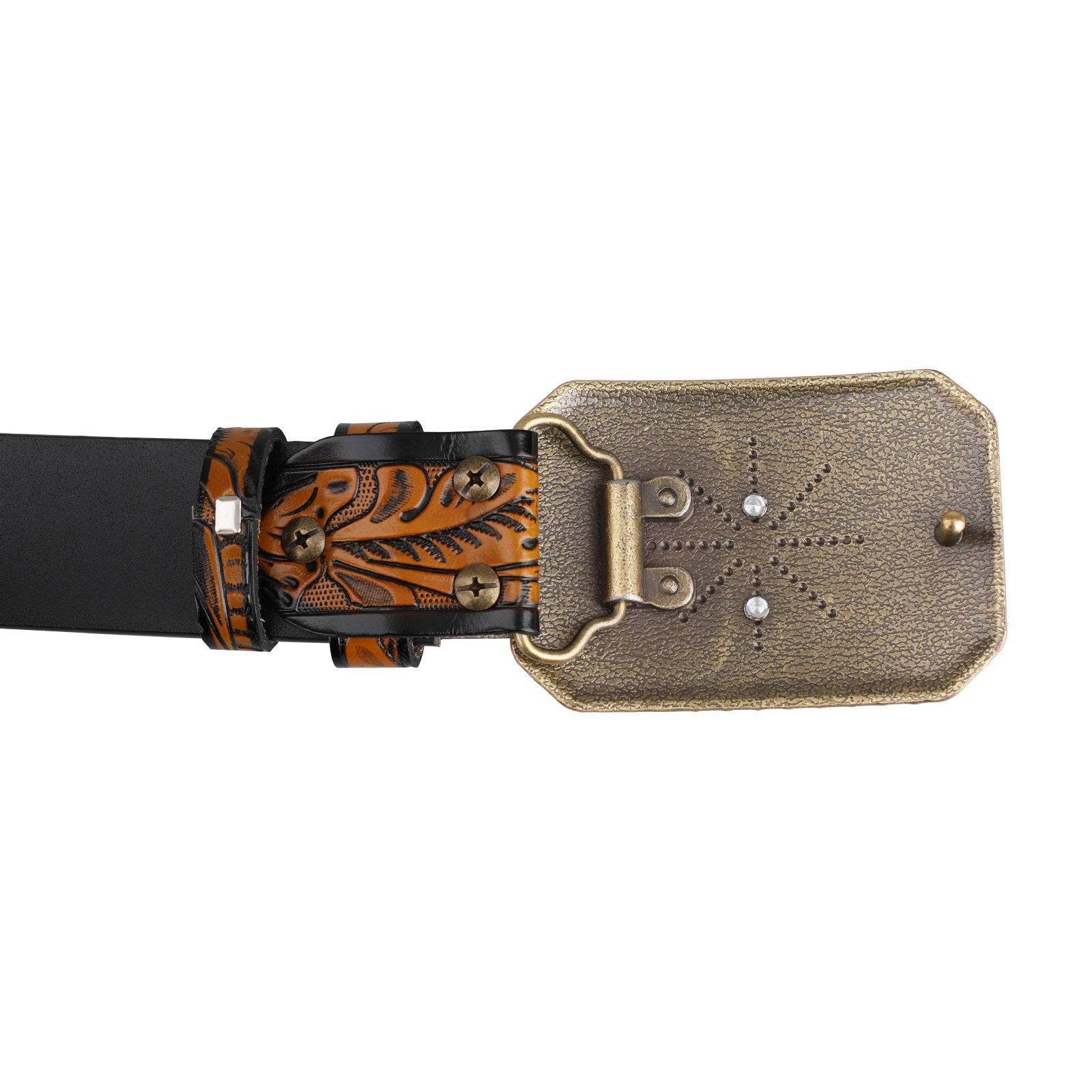 Mens Longhorn Western Leather Belt with Antique Bronze Bull Buckle