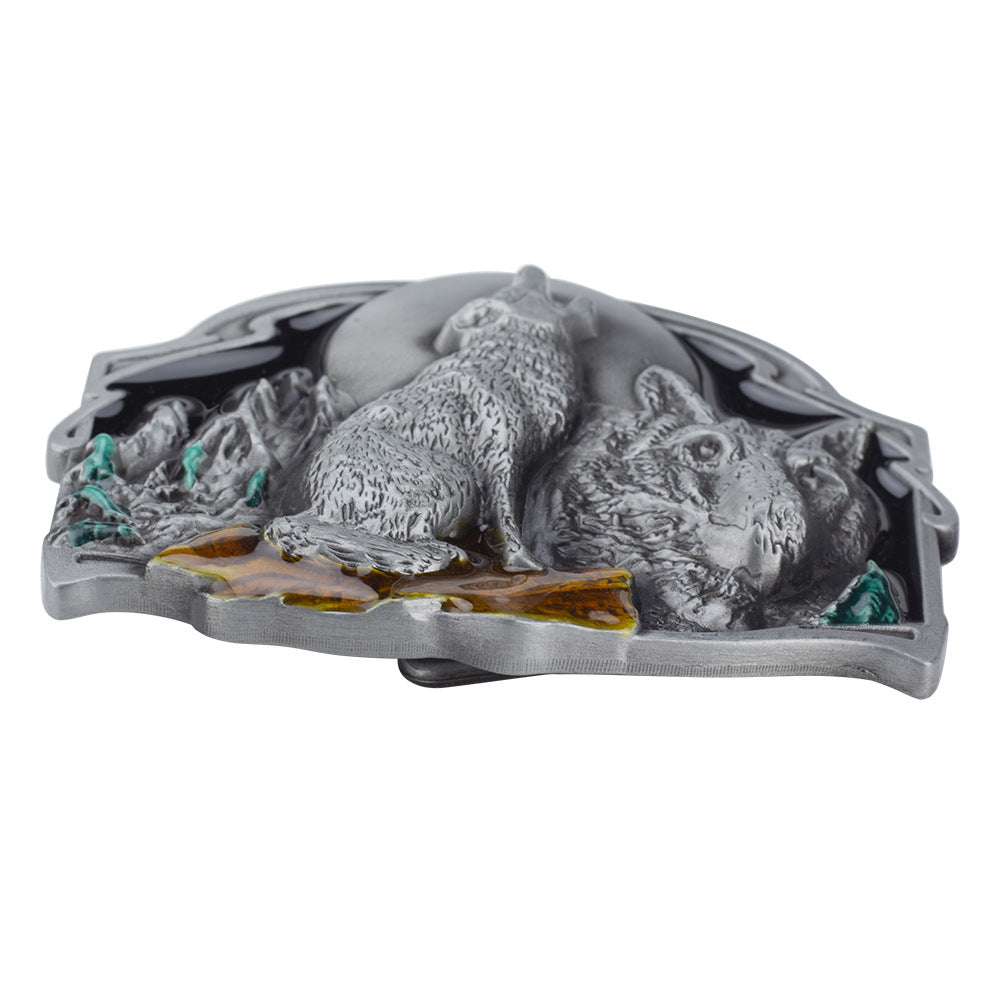 Wolf Howling Moon Belt Buckle