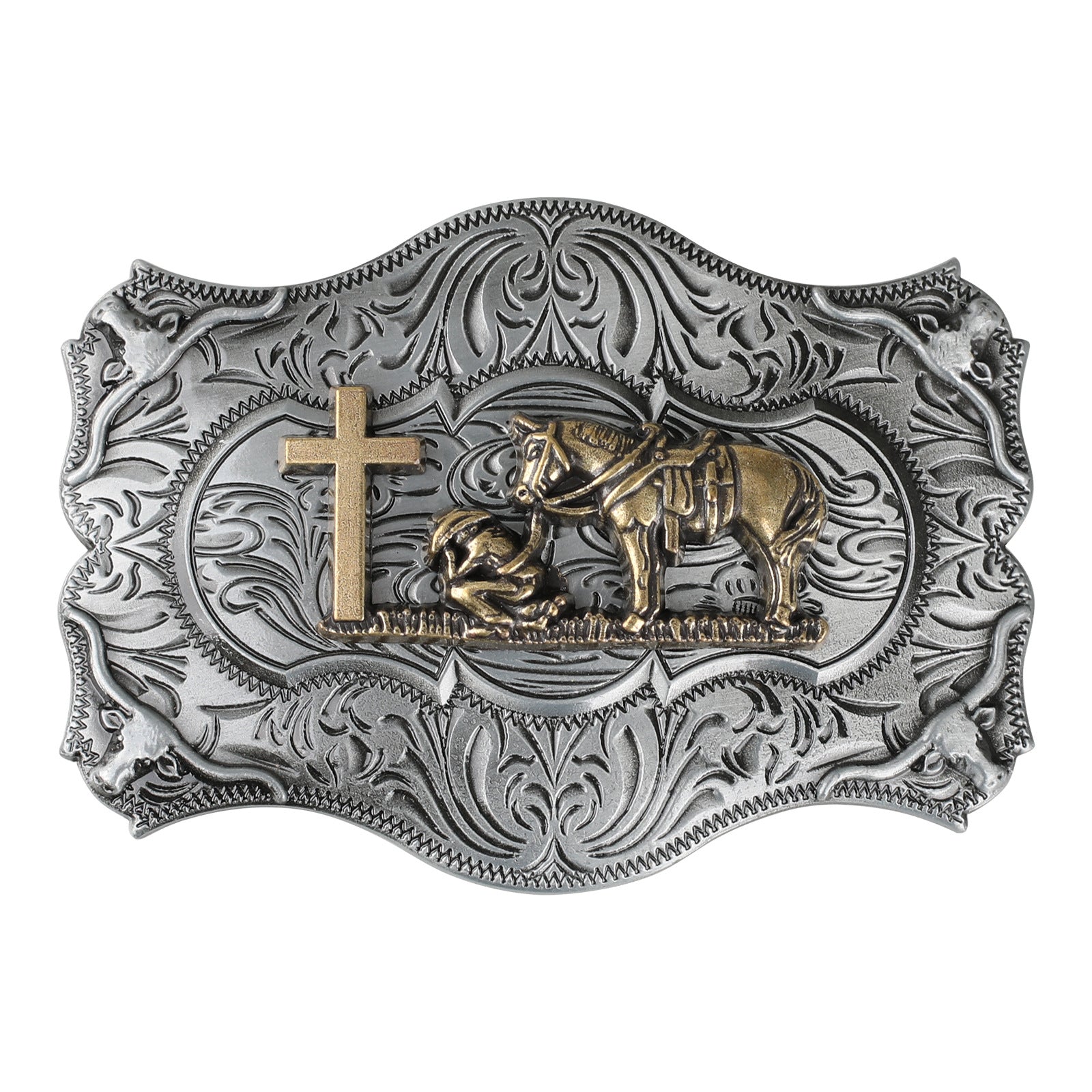 Antique Silver Western Belt Buckle for Cowboy Cowgirl