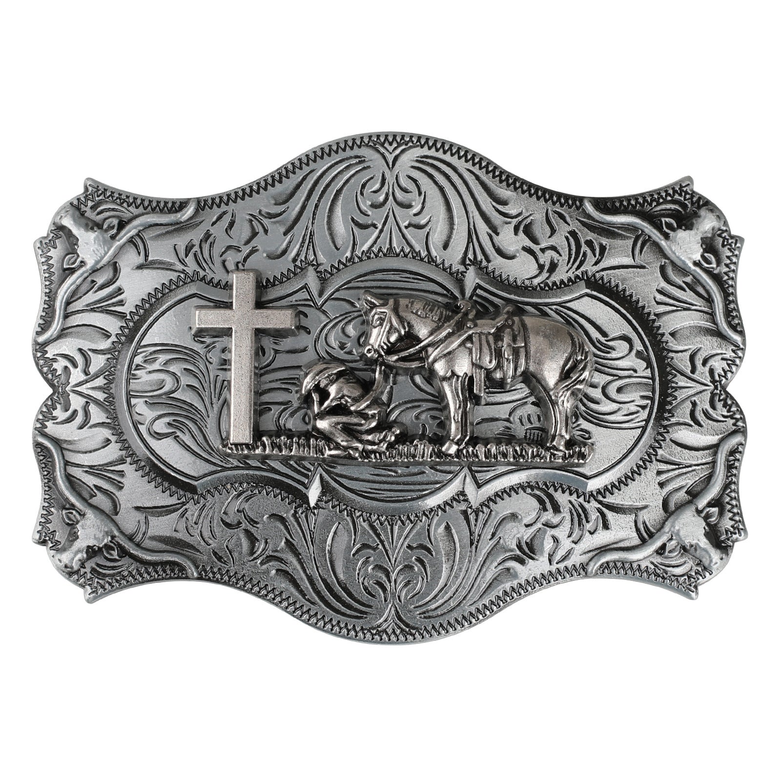 Antique Silver Western Belt Buckle for Cowboy Cowgirl