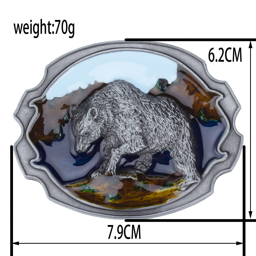 Grizzly Bear Belt Buckle Color Oval
