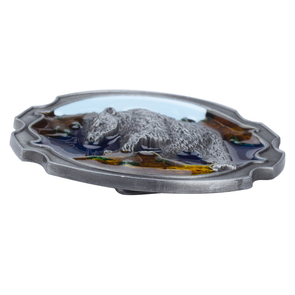 Grizzly Bear Belt Buckle Color Oval