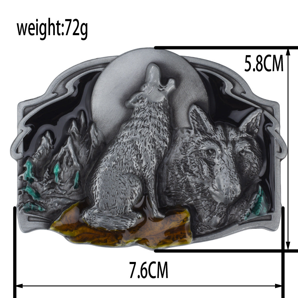Wolf Howling Moon Belt Buckle