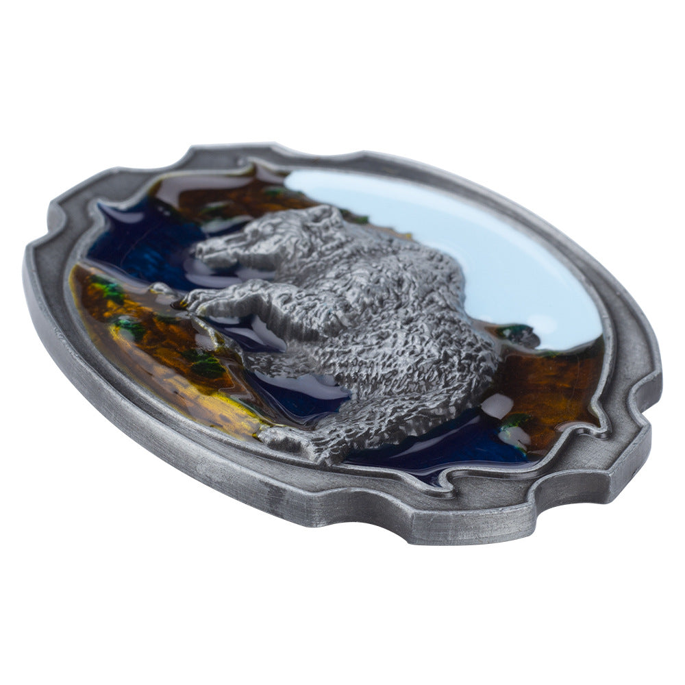 Grizzly Bear Belt Buckle Color Oval