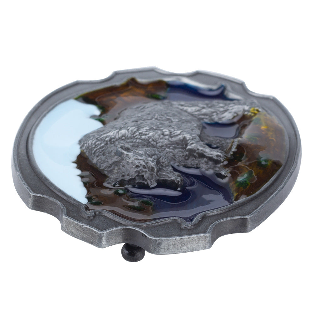 Grizzly Bear Belt Buckle Color Oval