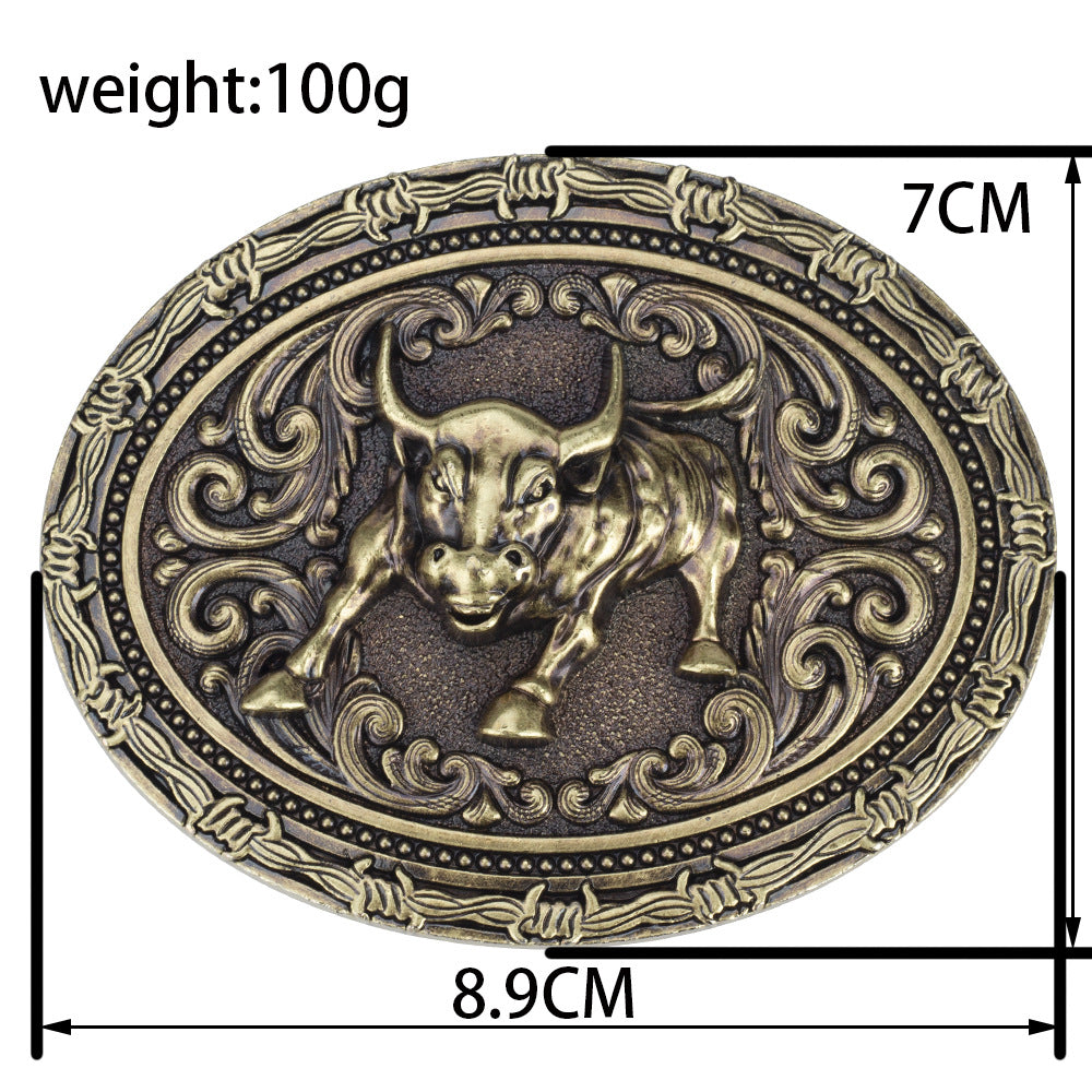Western Charging Bull Belt Buckle Antique Bronze Oval Floral Scroll Rodeo Cowboy