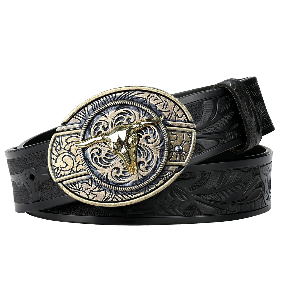 Black Leather Longhorn Rodo Belt